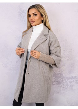PŁASZCZ OVERSIZE Z DZIANINOWYMI RĘKAWAMI- BRĄZOWY ze sklepu olika.com.pl w kategorii Płaszcze damskie - zdjęcie 186146838