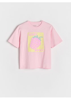 Reserved - T-shirt z nadrukiem - różowy ze sklepu Reserved w kategorii Bluzki dziewczęce - zdjęcie 186148439