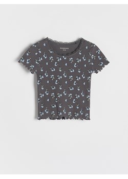 Reserved - Wzorzysty t-shirt - ciemnoszary ze sklepu Reserved w kategorii Bluzki dziewczęce - zdjęcie 186148555