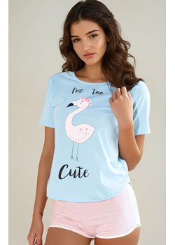 Bawełniana piżama damska Cute Flamant 0304, Kolor niebieski, Rozmiar S/M, LivCo Corsetti Fashion ze sklepu Intymna w kategorii Piżamy damskie - zdjęcie 186162338