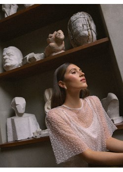 Mohito - Bluzka z metaliczną nitką - beżowy ze sklepu Mohito w kategorii Bluzki damskie - zdjęcie 186169818