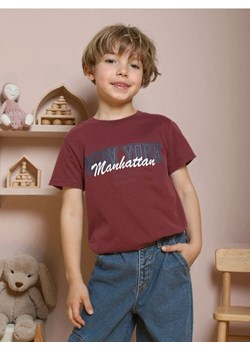 Sinsay - Bawełniana koszulka z napisem - bordowy ze sklepu Sinsay w kategorii T-shirty chłopięce - zdjęcie 186172938