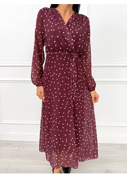 Bordowa Plisowana Sukienka w Groszki ze sklepu ModnaKiecka.pl w kategorii Sukienki - zdjęcie 186173488