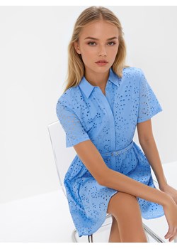 Mohito - Koszulowa błękitna sukienka mini z bawełny - błękitny ze sklepu Mohito w kategorii Sukienki - zdjęcie 186173809