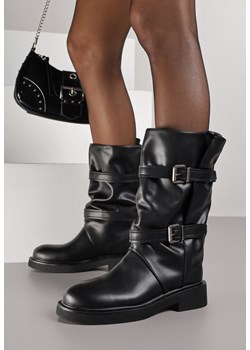 Czarne Botki Biker Boots z Marszczoną Cholewką i Paskami ze Sprzączkami Sinesa ze sklepu renee.pl w kategorii Botki - zdjęcie 186174649