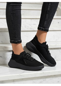 Damskie Sneakersy Aura Nero Czarne Tkaninowe na Plaskiej Podeszwie 4.5cm ze sklepu royalfashion.pl w kategorii Buty sportowe damskie - zdjęcie 186176767