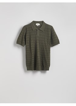 Reserved - Ażurowa koszulka polo z lnem - zielony ze sklepu Reserved w kategorii T-shirty męskie - zdjęcie 186182226