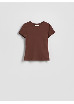 Reserved - Bawełniany t-shirt slim fit - ciemnobrązowy ze sklepu Reserved w kategorii Bluzki damskie - zdjęcie 186183296