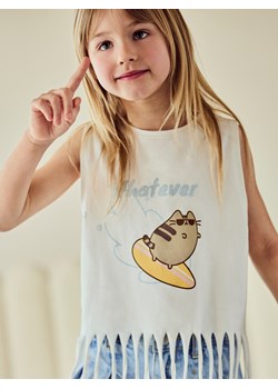Reserved - T-shirt z frędzlami Pusheen - złamana biel ze sklepu Reserved w kategorii Bluzki dziewczęce - zdjęcie 186184685