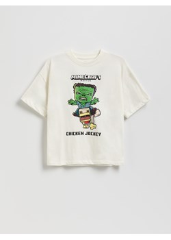 Reserved - Bawełniany t-shirt Minecraft - złamana biel ze sklepu Reserved w kategorii T-shirty chłopięce - zdjęcie 186195019