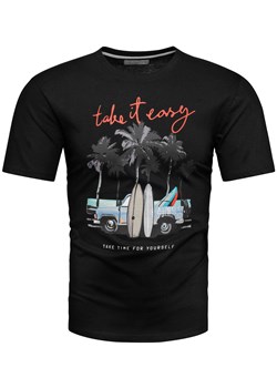 Koszulka bawełniana męska t-shirt z printem czarny Recea ze sklepu Recea.pl w kategorii T-shirty męskie - zdjęcie 186195908