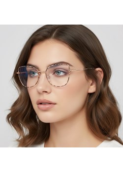 Okulary kocie do komputera damskie z filtrem BLUE Light zerówki 2576-3 panterka/złoty ze sklepu Stylion w kategorii Zegarki - zdjęcie 186196497