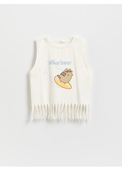 Reserved - T-shirt z frędzlami Pusheen - złamana biel ze sklepu Reserved w kategorii Bluzki dziewczęce - zdjęcie 186210906