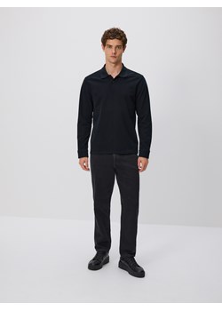 Reserved - Bawełniany longsleeve polo - czarny ze sklepu Reserved w kategorii T-shirty męskie - zdjęcie 186212838