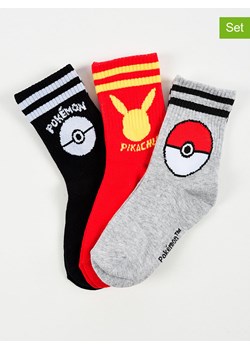 Pokémon Skarpety (3 pary) &quot;Pokemon&quot; w kolorze czarno-czerwono-jasnoszarym ze sklepu Limango Polska w kategorii Skarpetki dziecięce - zdjęcie 186215545