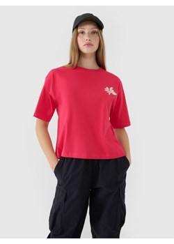 Damski t-shirt oversize z nadrukiem 4F 4FWSS25TTSHF1996 - różowy ze sklepu Sportstylestory.com w kategorii Bluzki damskie - zdjęcie 186217205