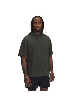 Męska bluza dresowa z krótkim rękawem Under Armour Project Rock SS Terry Hoody - khaki ze sklepu Sportstylestory.com w kategorii Bluzy męskie - zdjęcie 186217219