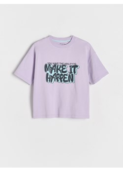Reserved - T-shirt oversize z nadrukiem - fioletowy ze sklepu Reserved w kategorii T-shirty chłopięce - zdjęcie 186217747