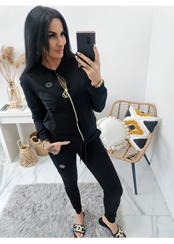 bawełniany dres amino rozpinana bluza + spodnie - czarny - id: 8427 - marki Elitte - 186219196 bawełniany dres amino rozpinana bluza + spodnie - czarny ze sklepu STYLOWO w kategorii Dresy damskie - zdjęcie 186219196