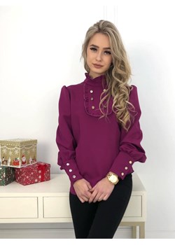elegancka bluzka franceska z żabotem i ozdobnymi guzikami produkt polski by mielczarkowski - śliwka - id: 6179 - marki Mielczarkowski - 186219269 elegancka bluzka franceska z żabotem i ozdobnymi guzikami produkt polski by mielczarkowski - śliwka ze sklepu STYLOWO w kategorii Bluzki damskie - zdjęcie 186219269
