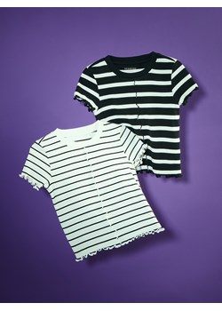 Reserved - Krótki prążkowany t-shirt - czarny ze sklepu Reserved w kategorii Bluzki dziewczęce - zdjęcie 186222508