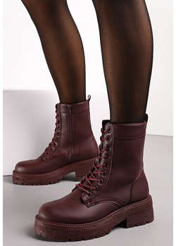 Bordowe Botki za Kostkę na Grubej Podeszwie Lumine ze sklepu born2be.pl w kategorii Workery damskie - zdjęcie 186231637