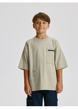Reserved - Bawełniany t-shirt oversize - kremowy ze sklepu Reserved w kategorii T-shirty chłopięce - zdjęcie 186232049