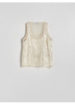 Reserved - Bluzka z lyocellu z cekinami - kremowy - id: 0718P-02X - marki Reserved - 186232066 Reserved - Bluzka z lyocellu z cekinami - kremowy ze sklepu Reserved w kategorii Bluzki damskie - zdjęcie 186232066