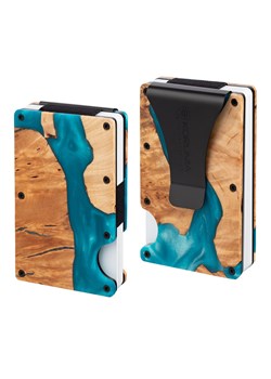 Aluminiowe etui z klipsem na karty kredytowe (drewno + turkusowa żywica) ze sklepu Koruma ID Protection w kategorii Etui - zdjęcie 186242339