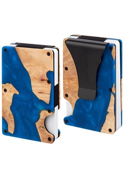 Aluminiowe etui z klipsem na karty kredytowe (drewno + niebieska żywica) ze sklepu Koruma ID Protection w kategorii Etui - zdjęcie 186242537