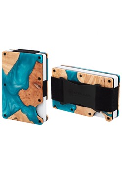 Aluminiowe etui z gumką na karty zbliżeniowe RFID (drewno + turkusowa żywica) ze sklepu Koruma ID Protection w kategorii Etui - zdjęcie 186242605