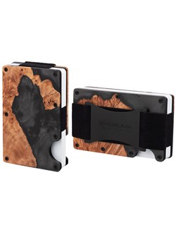 Aluminiowe etui z gumką na karty zbliżeniowe RFID (drewno + czarna żywica) ze sklepu Koruma ID Protection w kategorii Etui - zdjęcie 186242706