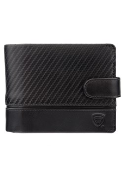 Zapinany portfel męski skórzany z ochroną RFID BLOCK (czarny, carbon) ze sklepu Koruma ID Protection w kategorii Portfele męskie - zdjęcie 186242915