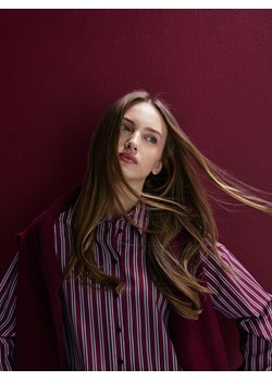 Reserved - Bawełniana koszula w paski - burgundowy ze sklepu Reserved w kategorii Koszule damskie - zdjęcie 186251019