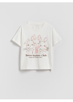 Reserved - T-shirt z nadrukiem - kremowy ze sklepu Reserved w kategorii Bluzki dziewczęce - zdjęcie 186254215