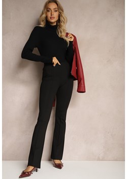 Czarne Spodnie Dzwony z Wiskozą i Bawełną z Gumką w Pasie High Waist Lertidra ze sklepu renee.pl w kategorii Spodnie damskie - zdjęcie 186254619