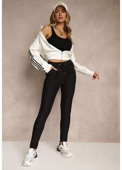 Czarne Dopasowane Spodnie High Waist z Gumką i Wiązaniem w Talii Zelpia - id: LM3312-25-38-BLACK - marki Renee - 186254645 Czarne Dopasowane Spodnie High Waist z Gumką i Wiązaniem w Talii Zelpia ze sklepu renee.pl w kategorii Spodnie damskie - zdjęcie 186254645