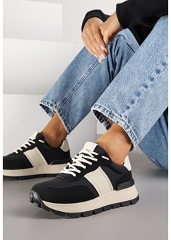 Czarno-Beżowe Sneakersy na Platformie z Tłoczeniem Tillivalle ze sklepu renee.pl w kategorii Buty sportowe damskie - zdjęcie 186254647