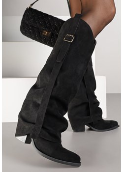 Czarne Kozaki na Stożku Typu Kowbojki Ozdobione Klamrą i Wywiniętą Cholewką Nalirella ze sklepu renee.pl w kategorii Kozaki damskie - zdjęcie 186258119