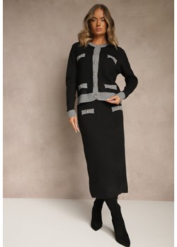 Szary Sweterkowy Komplet z Dzianiny z Bawełną Kardigan i Spódnica Derrive ze sklepu renee.pl w kategorii Komplety i garnitury damskie - zdjęcie 186260777