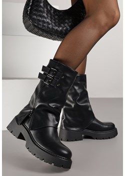 Czarne Botki Biker Boots VICES ze Sprzączkami i Cholewką Imitującą Nogawkę Anevita ze sklepu renee.pl w kategorii Botki - zdjęcie 186260967