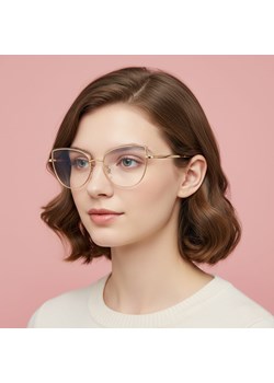 Złote Okulary kocie do komputera damskie z filtrem BLUE Light zerówki 2586-6 ze sklepu Stylion w kategorii Okulary zerówki damskie - zdjęcie 186265635