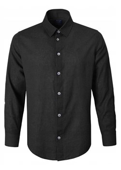 Koszula Weekendowa o Prostym Kroju - Pako Jeans - Len z Bawełmną, Czarna KSDCpjnsTWINcz ze sklepu JegoSzafa.pl w kategorii Koszule męskie - zdjęcie 186265755