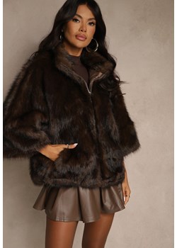 Brązowa Kurtka Futerko z Kołnierzem i Szerokimi Rękawami 3/4 Zapinana na Suwak Clauda - id: TDY125-54-BROWN - marki Renee - 186278785 Brązowa Kurtka Futerko z Kołnierzem i Szerokimi Rękawami 3/4 Zapinana na Suwak Clauda ze sklepu renee.pl w kategorii Futra damskie - zdjęcie 186278785