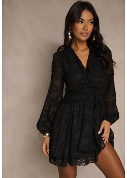 Czarna Rozkloszowana Sukienka z Siateczki z Ozdobnym Tłoczeniem Zenessalia - id: 8579-13-38-BLACK - marki Renee - 186279015 Czarna Rozkloszowana Sukienka z Siateczki z Ozdobnym Tłoczeniem Zenessalia ze sklepu renee.pl w kategorii Sukienki - zdjęcie 186279015