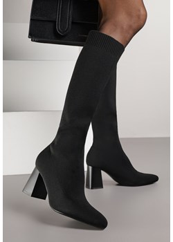 Czarne Eleganckie Kozaki VICES na Słupku ze Skarpetkową Cholewką Mialles - id: 400064 - marki born2be - 186279718 Czarne Eleganckie Kozaki VICES na Słupku ze Skarpetkową Cholewką Mialles ze sklepu born2be.pl w kategorii Kozaki damskie - zdjęcie 186279718