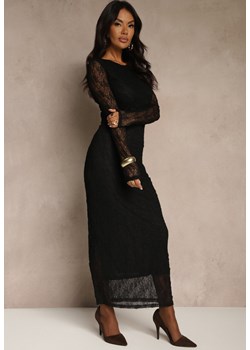 Czarna Koronkowa Sukienka Typu Longsleeve o Dopasowanym Kroju Zenoresa ze sklepu renee.pl w kategorii Sukienki - zdjęcie 186285815