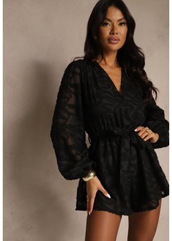 Czarny Siateczkowy Kombinezon z Wiązanym Paskiem i Krótkimi Nogawkami Zenelle - id: 8877-8877-38-BLACK - marki Renee - 186285837 Czarny Siateczkowy Kombinezon z Wiązanym Paskiem i Krótkimi Nogawkami Zenelle ze sklepu renee.pl w kategorii Kombinezony damskie - zdjęcie 186285837