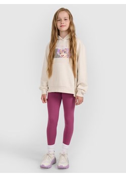 Dziewczęce legginsy dzianinowe 4F 4FJRAW25TTIGF291 - fioletowe ze sklepu Sportstylestory.com w kategorii Spodnie dziewczęce - zdjęcie 186321249