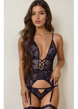 Czarny tiulowy gorset w motylki i figi Abril, Kolor czarny, Rozmiar S/M, LivCo Corsetti Fashion ze sklepu Intymna w kategorii Komplety bielizny damskiej - zdjęcie 186327276